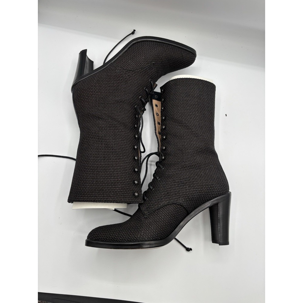 Walter Steiger Lace Up‎ Canvas Black Boots Block Heel 36.5 Italian Made Combat